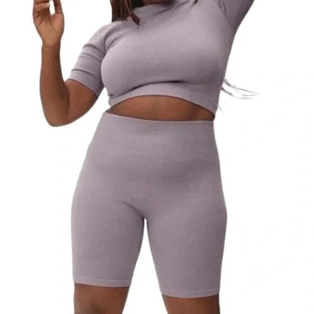 Everlane Lavender Purple Ribbed Seamless High Rise Bike Shorts Size XS/S NWT